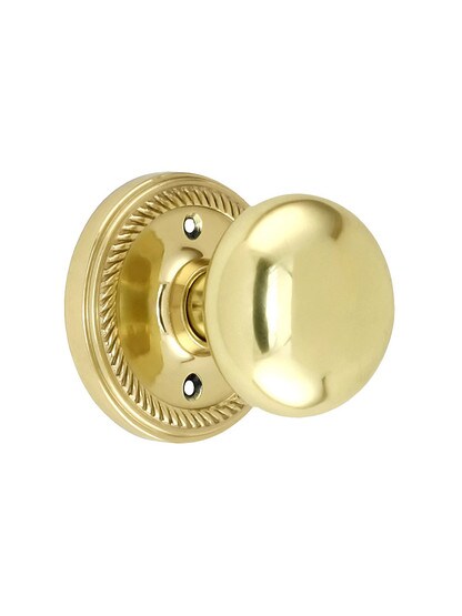 Rope Rosette Style Door Set With Round Brass Knobs Polished Brass.